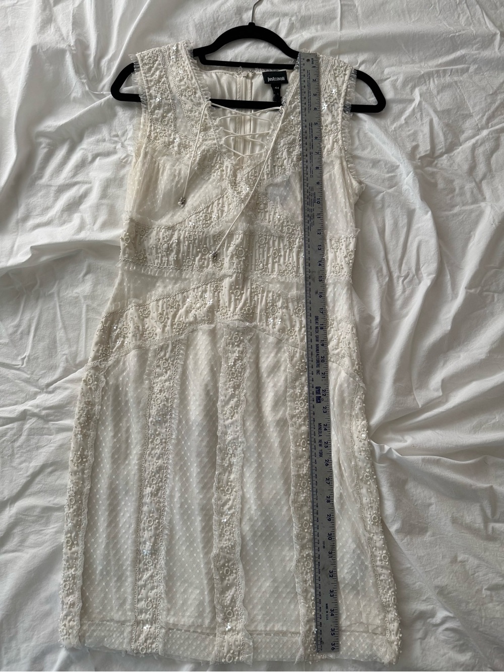 Just Cavalli white beaded Mini Dress with Lace-Up Neckline NWT - Picture 10 of 12